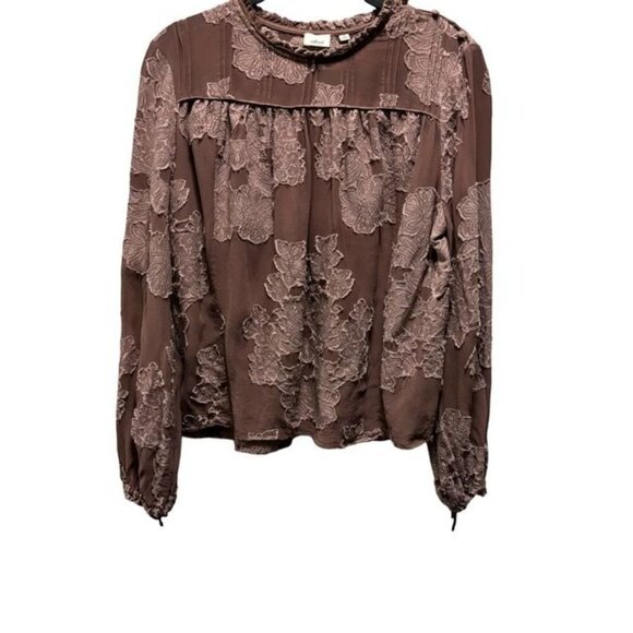 Wilfred Aritzia Lourdes Floral Embroidered Long Sleeve  Mauve Blouse Size M - Picture 2 of 10